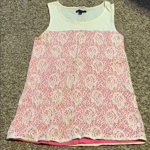 Cream and pink rose lace top - Gap